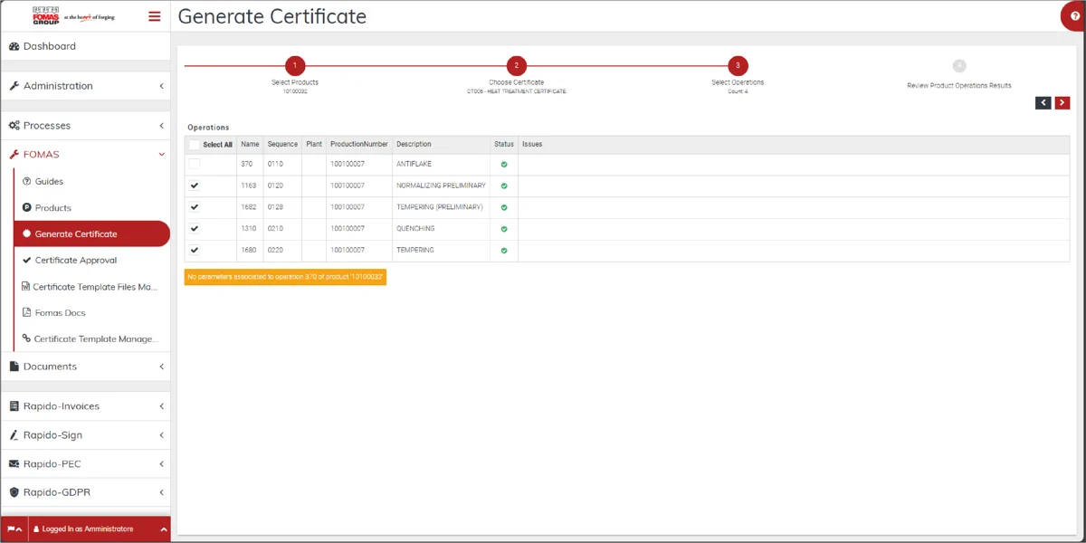 4- Selezione delle attività svolte, da riportare nel certificato