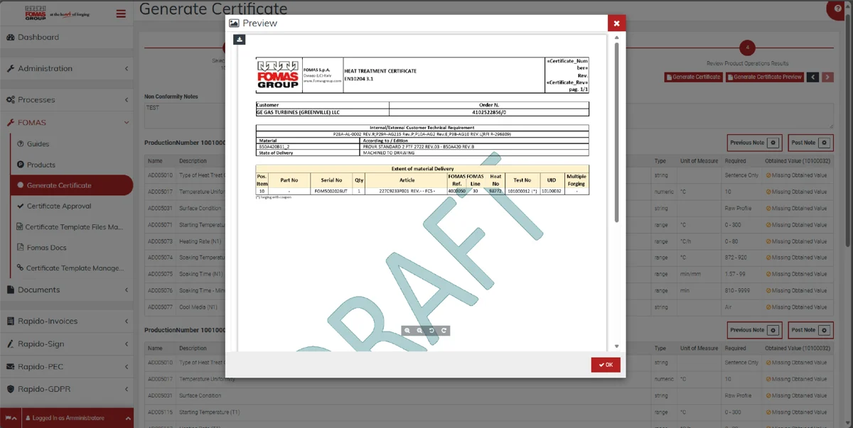 5- Anteprima del certificato in bozza