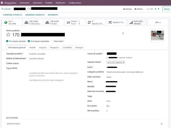 3. Prodotto - dettaglio anagrafica con campi custom esposti su sito web